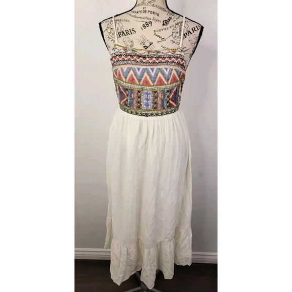 Zara Midi Dress SZ S Halter Embroidered Gauze Beachy Bohemian Cottagecore - Picture 2 of 13
